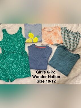 Girl’s-Kids | 6-Pc. WONDER NATION Bundle | 5-Tops and 1-Romper EUC